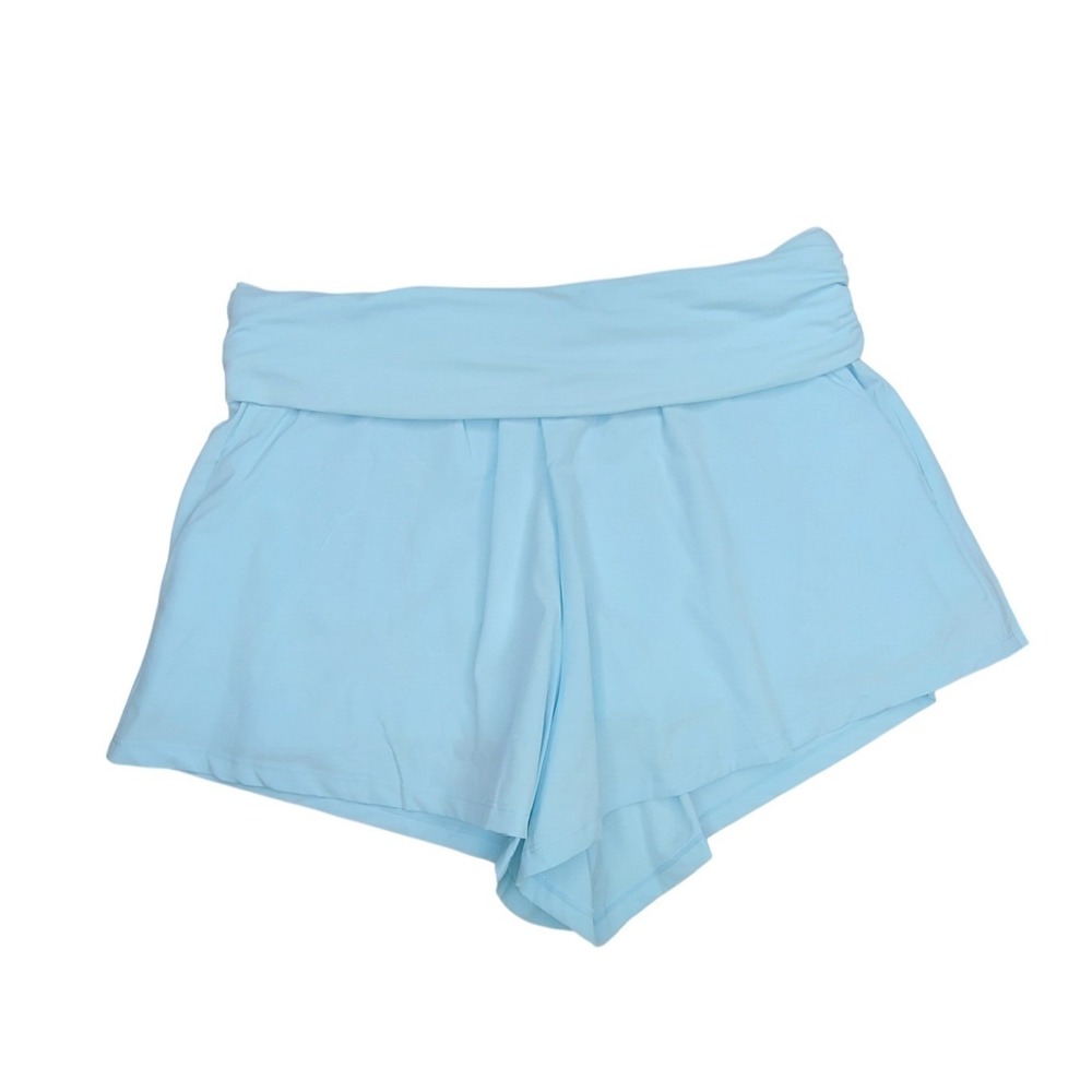 JoyLab Womens Mid-Rise Athletic Shorts Light Blue Fold Over Waistband Medium NWT